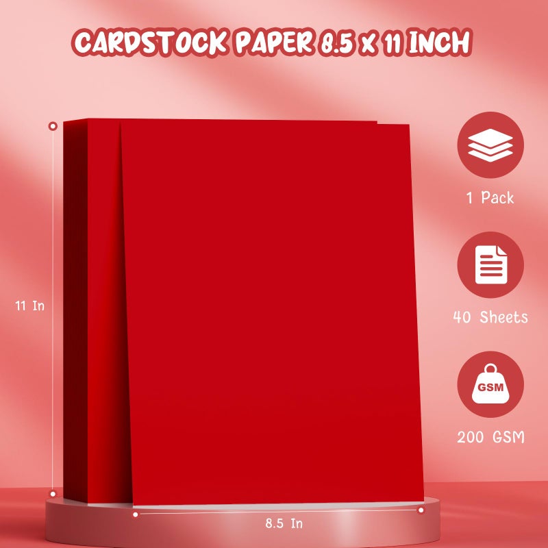 Aidunmis 40 Sheets Red Cardstock Paper 8.5 x 11, Red Card Stock Paper, Cardstock Printer Paper 8.5 x 11, 200 GSM Red Construction Paper, Heavy Card Stock for DIY Cards, Invitations, Greeting Cards - Image 2